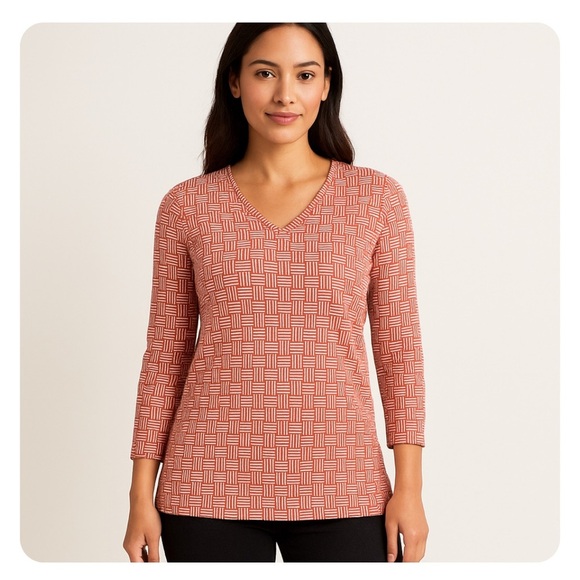 J. McLaughlin  Size Small Stretch Womens Long Sleeve V-Neck Tunic Top Red - Picture 1 of 11